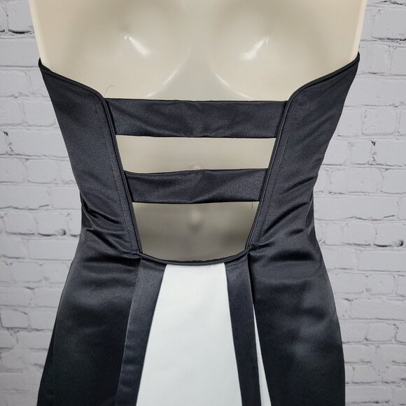 Jessica McClintock Black White Strapless Backless Embroidered Dress Gown USA 2 - Picture 8 of 15